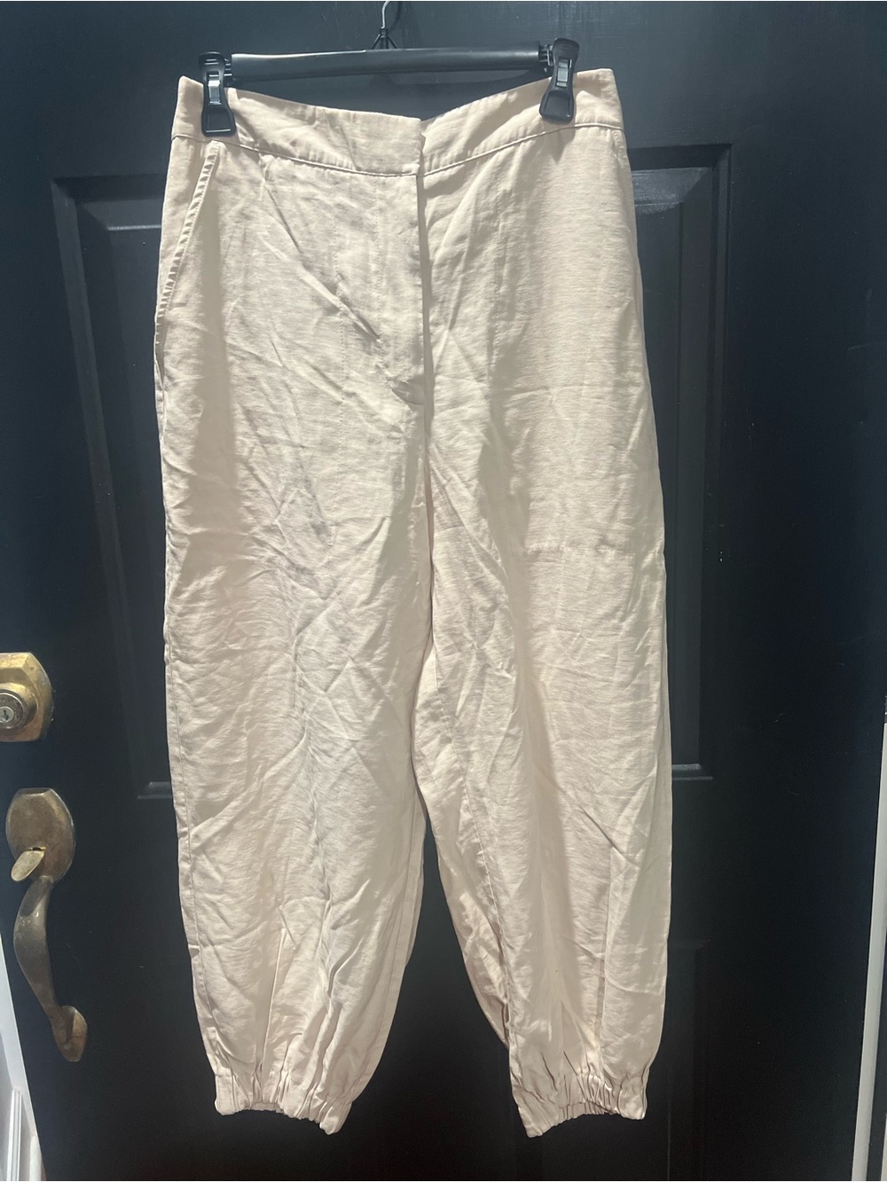 Unk Light Cream Cropped Elastic-Hem Women's Pants